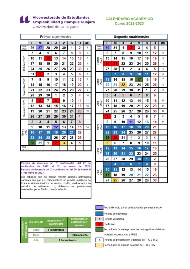 Calendario académico - Estudios y docencia