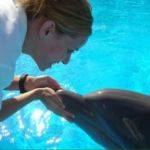 Foto de la doctoranda con un delfín