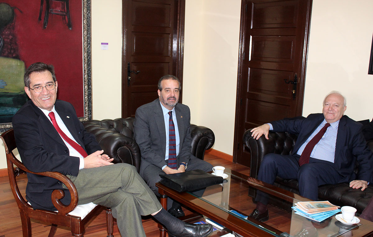 Imagen de la reunión de los dos rectores de las universidades públicas canarias con Moratinos.