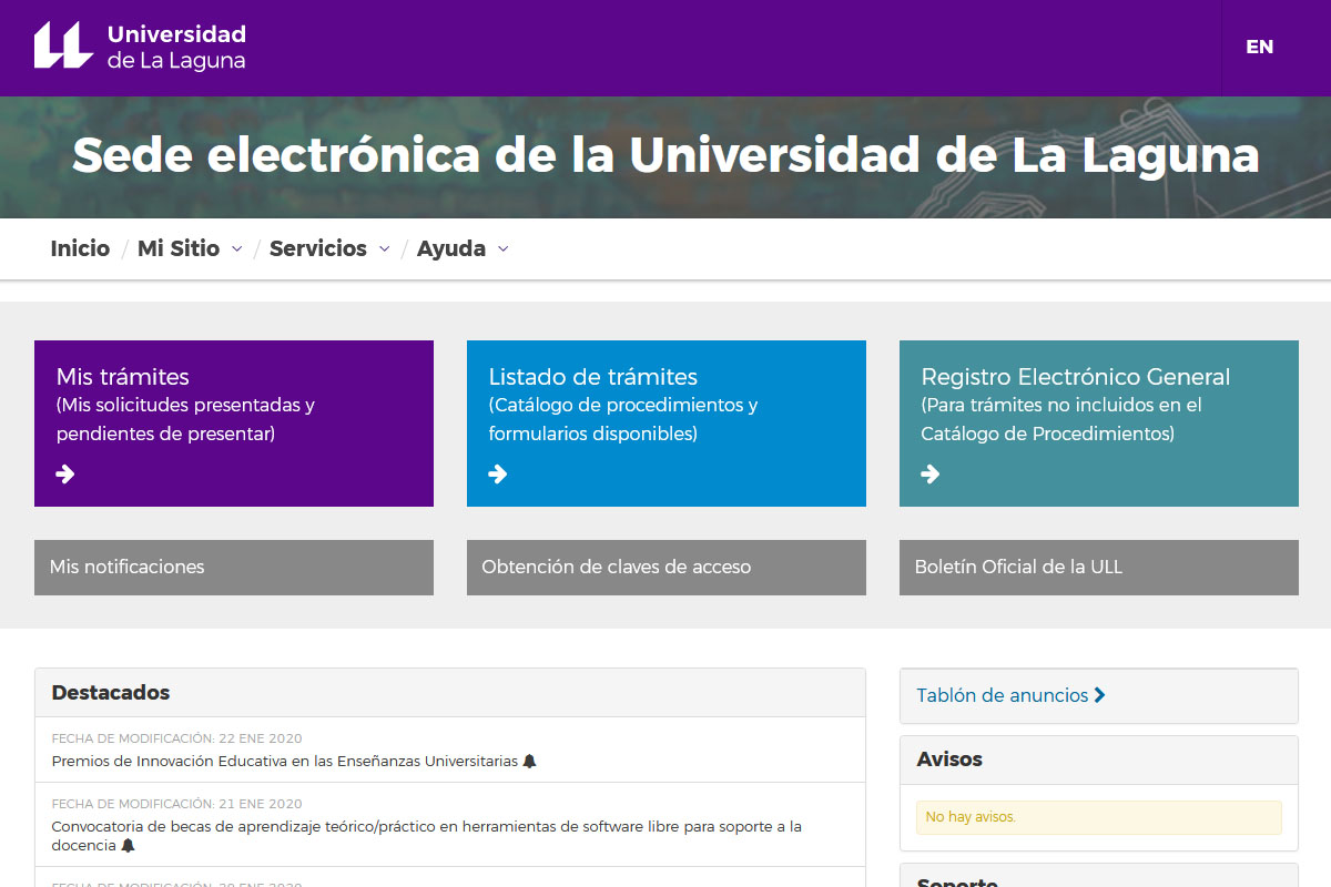 Sede Electrónica de la Universidad de La Laguna