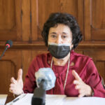 Dolores Pelayo durante la rueda de prensa de presentación.