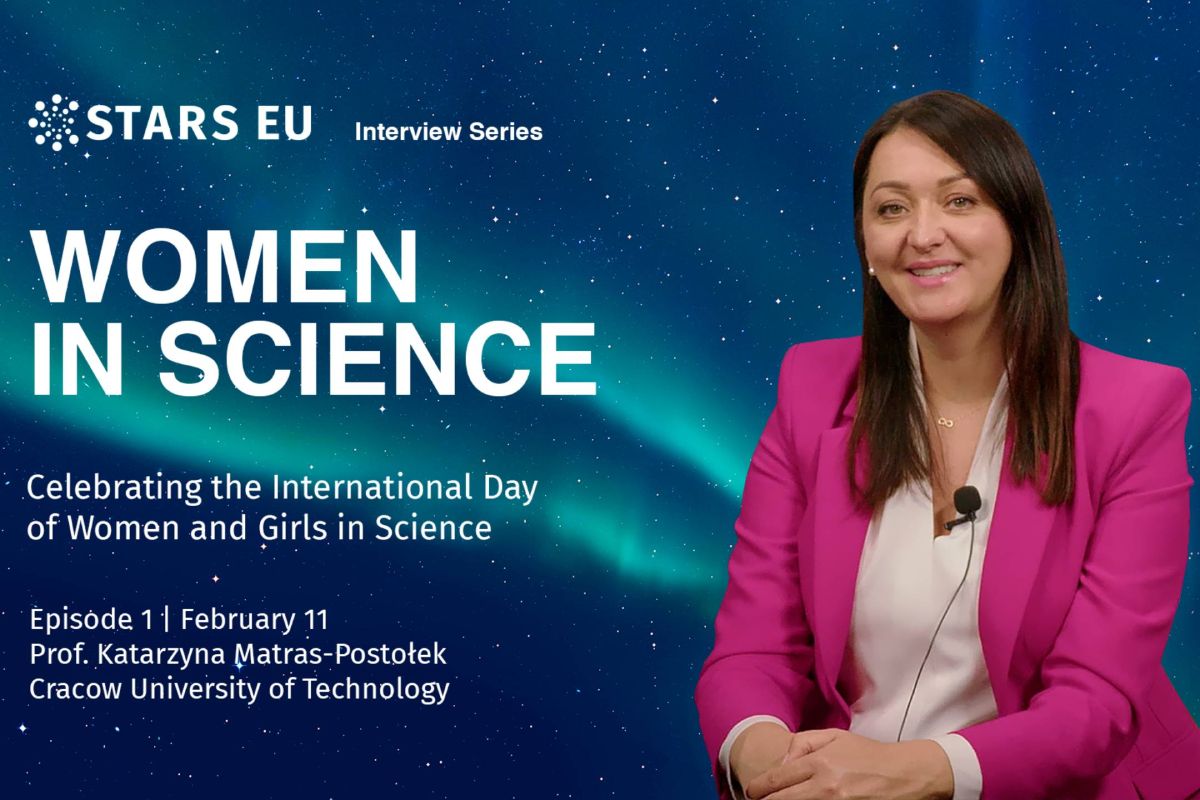 Portada del primer video de la serie Women in Science de STARS EU, una entrevista con la química Katarzyna Matras-Postołek, de la Universidad Tecnológica de Cracovia.