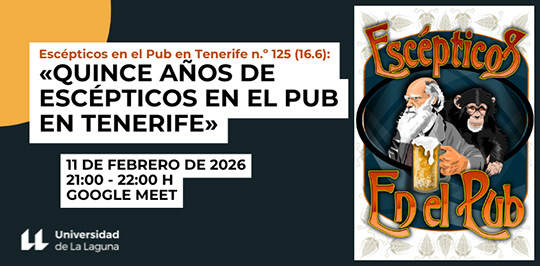 Banner anunciador de la sesión aniversario de Escépticos en el Pub en Tenerife.