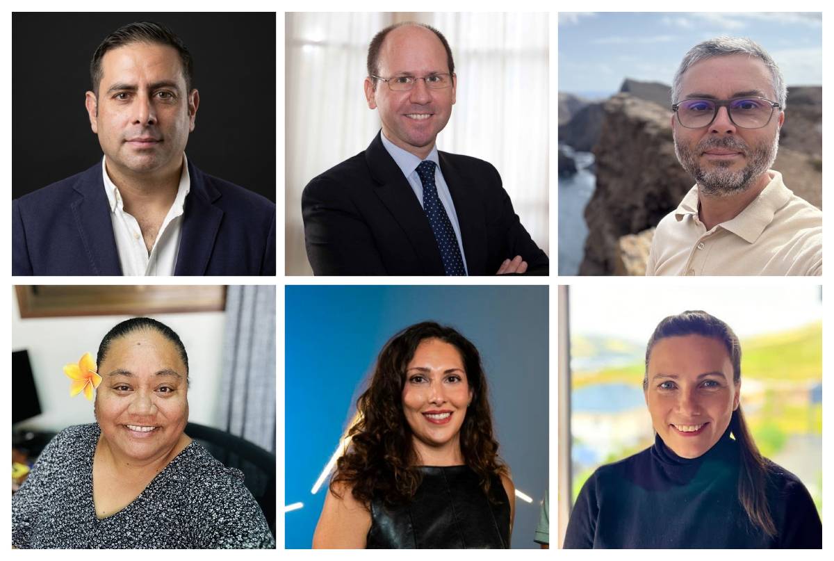 Collage con las personas participantes en el seminario. En la primera fila, Juan Carlos Santamarta, Ignacio González-Castelao y Beniot Vittecoq; en la segunda, Misleti Masoe Satuala, Noelia Cruz y Óluva Eidesgaard.