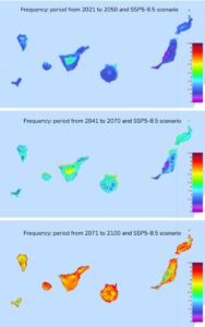 Una de las figuras del estudio, que muestra la evolución de las olas de calor hasta 2100.