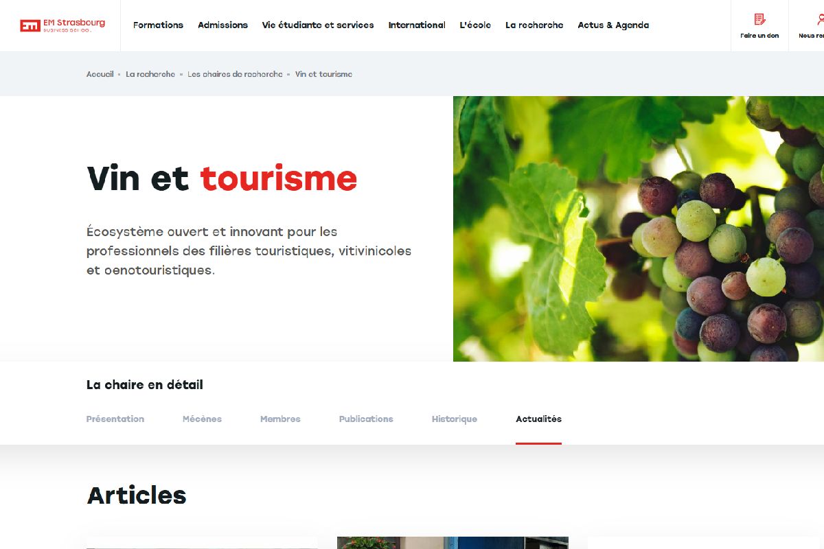 Captura de pantalla de la página web de la Cátedra de Vino y Turismo de la Universidad de Estrasburgo.
