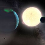 Representación artística del sistema planetario HD 114082. Créditos: Ilustración: Gabriel Pérez Díaz (IAC); concepto: Carlos del Burgo (IAC/ULL); fondo: ESO/S. Brunier.