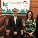 Las personas participantes en la rueda de prensa en esta jornada del Día Internacional de la Mujer Rural de Canarias: Vicente Rodríguez (FECAM), Narvay Quintero (Gobierno de Canarias), Isabel León (ULL) y Noelia Cruz (ULL).