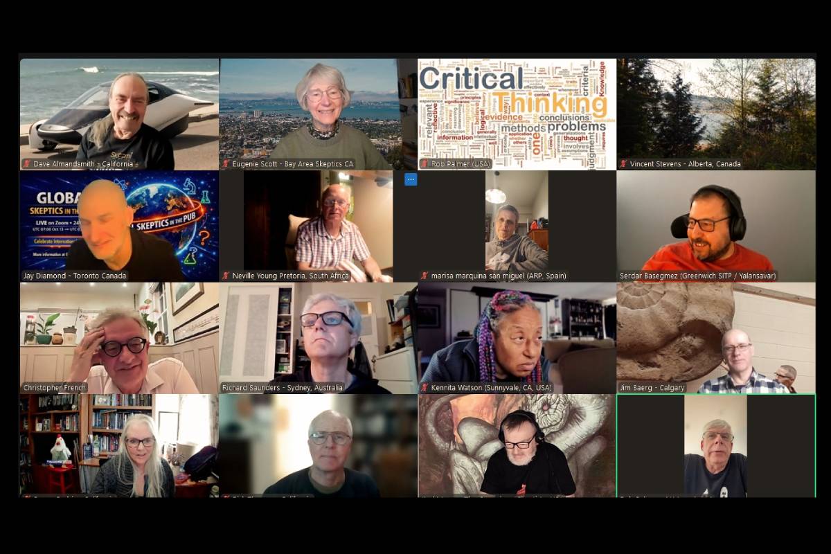 Captura de pantalla de la sesión online de Global Skeptics in the Pub celebrada el pasado 13 de octubre de 2026.