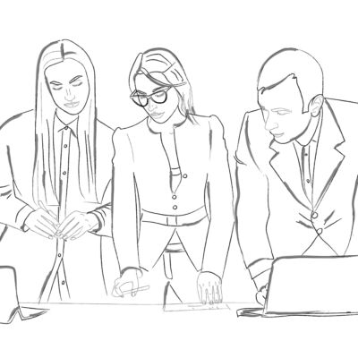 Team working on a project in the office. Vector illustration