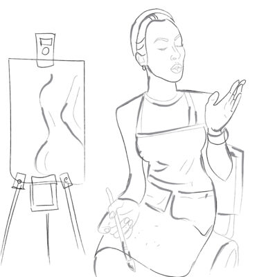 Woman painter inspiration muse working on her art Vector line art