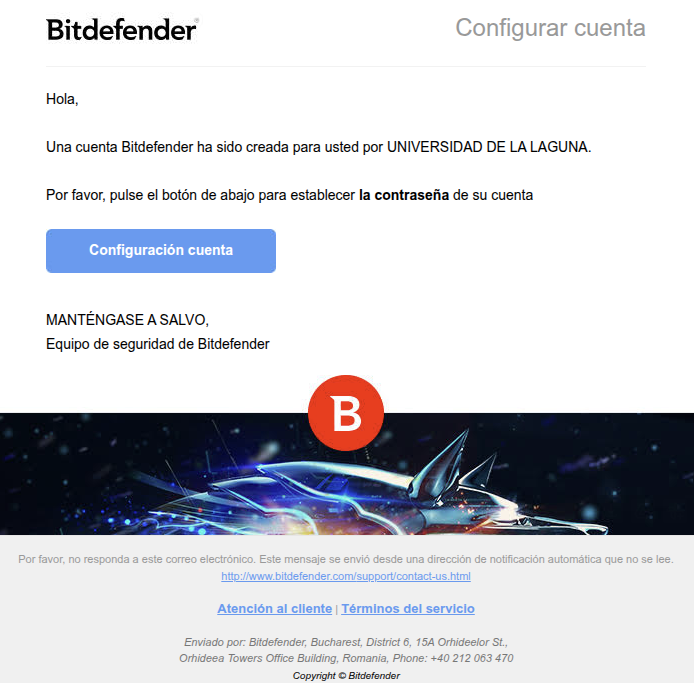 Mensaje de registro de licencias Bitdefender